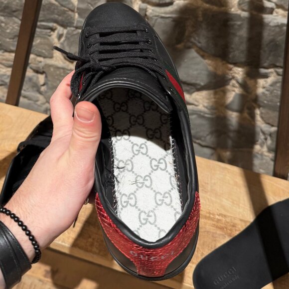 Gucci Black Leather Ace Low-top Sneakers - Picture 11 of 13